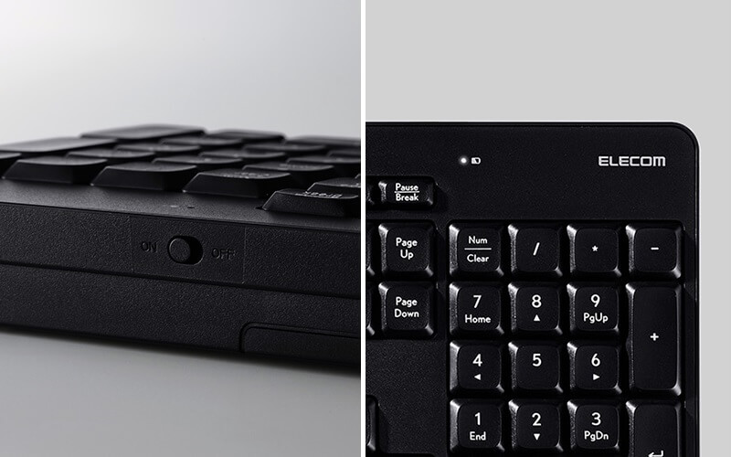 電源スイッチと電源ONなどを知らせるLEDランプ付き