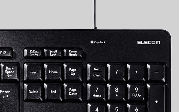 Caps Lockオン時などに点灯・点滅するLEDランプ付き