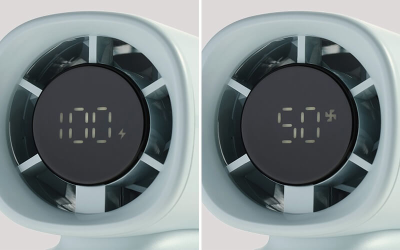 風量・充電・残量がひと目で分かるデジタル表示付き