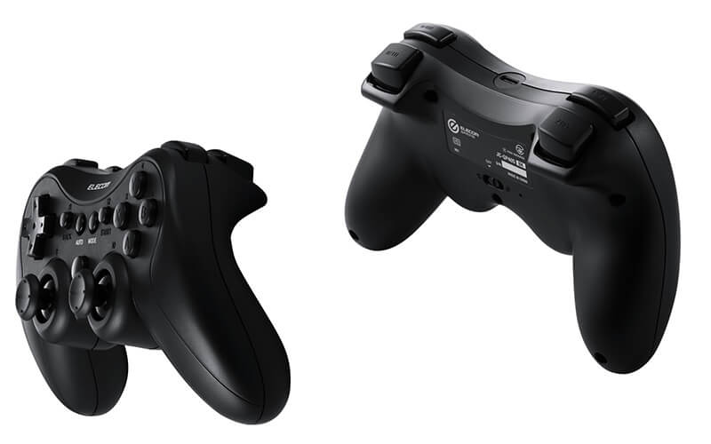 連射AUTOボタンやスティックモード切替のボタンを装備。アナログ入力に対応するトリガーボタン2つを搭載