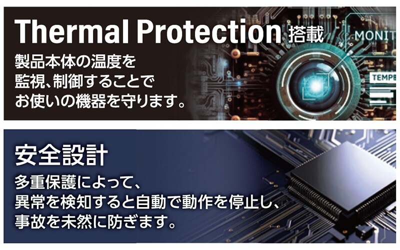 Thermal Protectionを搭載・安全を重視した設計