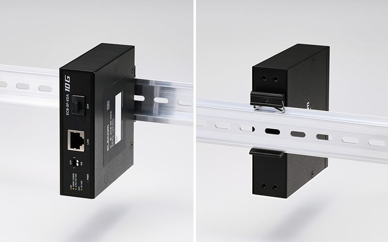 DINレール用の取り付け金具が付属・DINレールへの装着イメージ