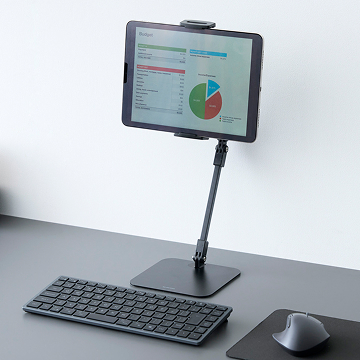 最長410mmまで伸ばせ、目線の高さに合わせて自然な姿勢で使用可能!タブレット用デスクスタンド(ホルダータイプ)