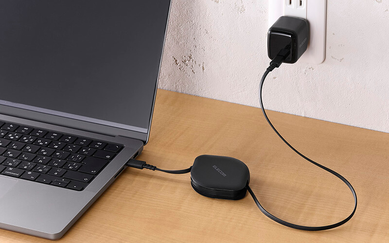 USB Power Delivery(60W・20V/3A)に対応し、ノートパソコンの充電などにも使用可能