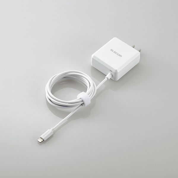 USB PD18W Lightningケーブル一体型 AC充電器 - MPA-ACLP03WH