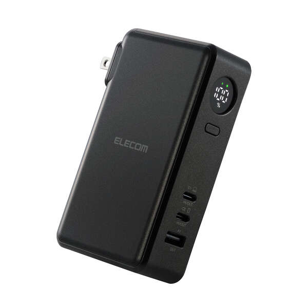 エレコムAC充電器一体モバイルバッテリー(10000mAh/67W/C×2+A) AC充電器一体モバイルバッテリー(10000mAh/67W/C×2+A×1) - DE-AC13-10000BK