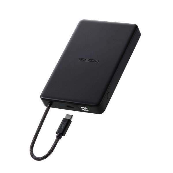 ケーブル一体型 半固体モバイルバッテリー(10000mAh/30W) - DE-C84-10000BK
