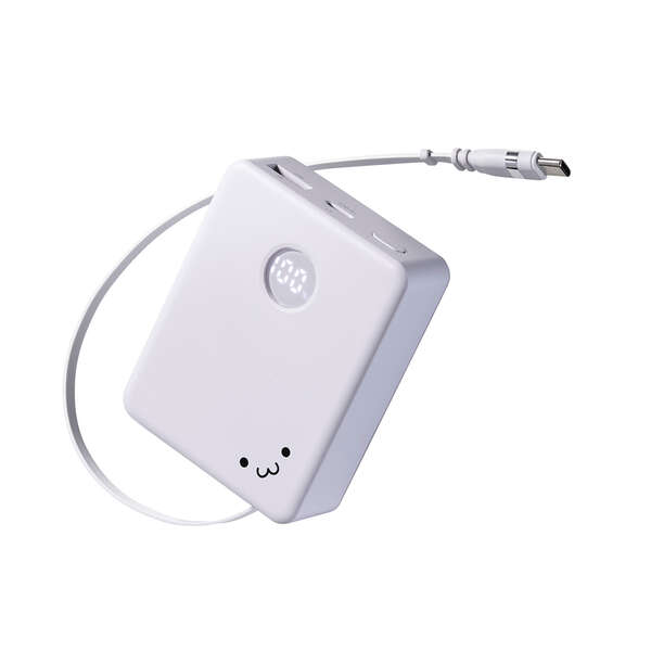 巻き取り式ケーブル一体型モバイルバッテリー(5000mAh/20W) - DE-C92
