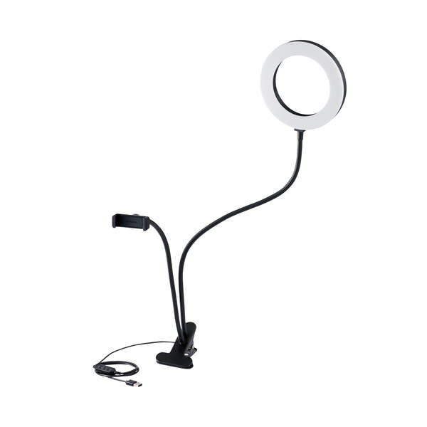 LEDリングライト(16cm/クリップスタンド付き) DE-L01BK