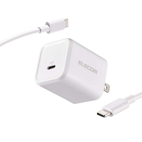USB Power Delivery 45W AC充電器(C-Cケーブル付属/1.5m) - EC-AC12345WH