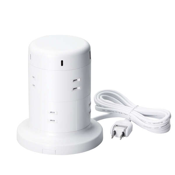 USB-C×2+USB-A×3付き8口タワー型タップ - ECT-2120WH