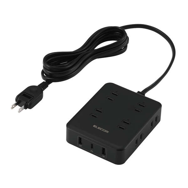 USB付きコードタップ(2.5m/8口/A×2+C×1) - ECT-44-8A2C25BK