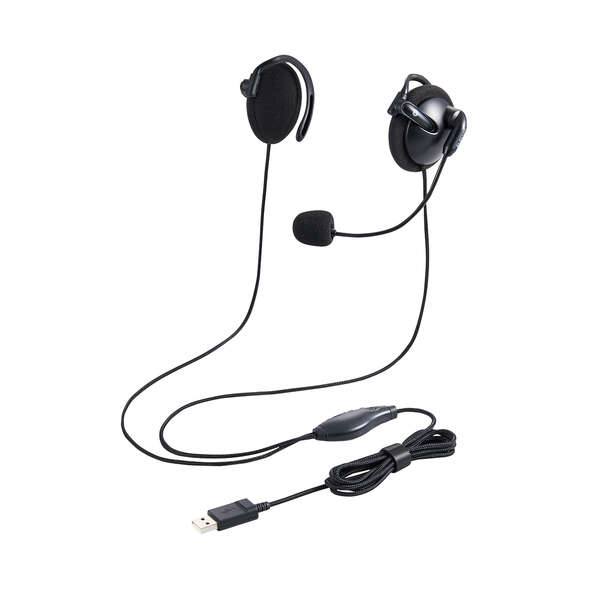 両耳 耳掛けタイプ ヘッドセット 有線 USB - HS-EH02UBK