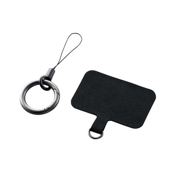 スマホ汎用外付けストラップホール/フィンガーリング付き - P-STHFINBK