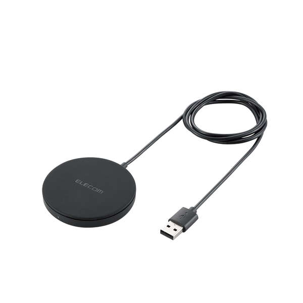 マグネット内蔵ケーブル一体型ワイヤレス充電器(5W・卓上・1ｍ) W-MA01BK