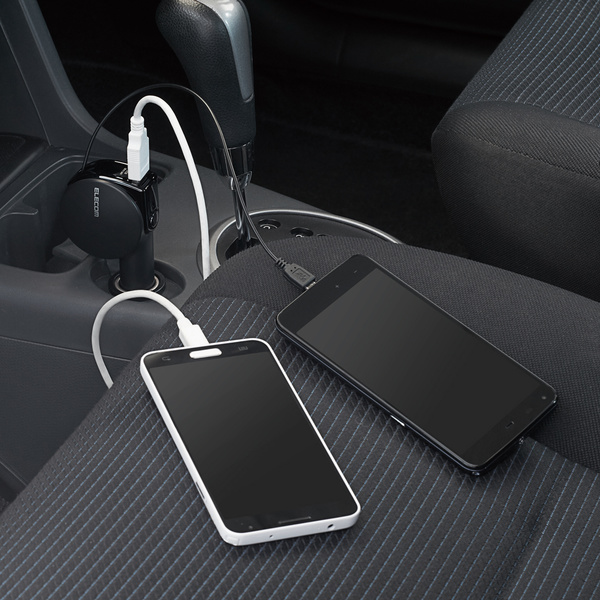 巻取り式microUSB車載充電器 - MPA-CCRMU31BK