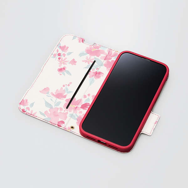 iPhone 14 ソフトレザーケース 薄型 磁石付 フラワーズ - PM-A22APLFUJPND