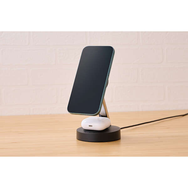 2in1 マグネットQi2規格対応ワイヤレス充電器(15W+5W・スタンド