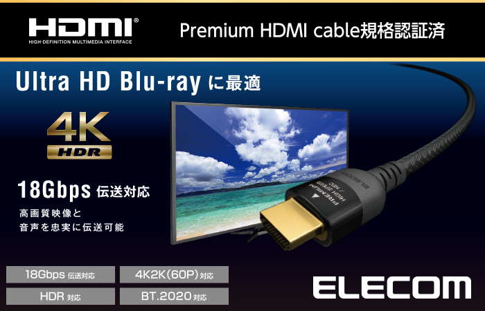 プレミアムハイスピードHDMI(R)ケーブル(ナイロンメッシュ) - DH