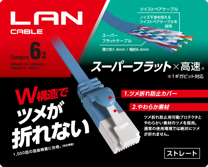 Cat6準拠LANケーブル(フラット・ツメ折れ防止) - LD-GFT/BU30