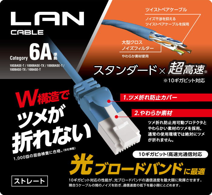 Cat6A準拠LANケーブル(スタンダード・ツメ折れ防止) - LD-GPAT/BU100