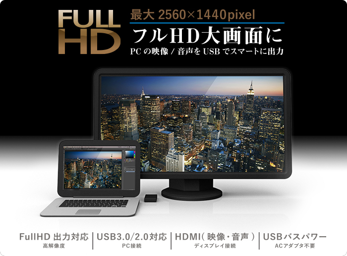 2KUSBディスプレイアダプタ - LDE-HDMI2KU3