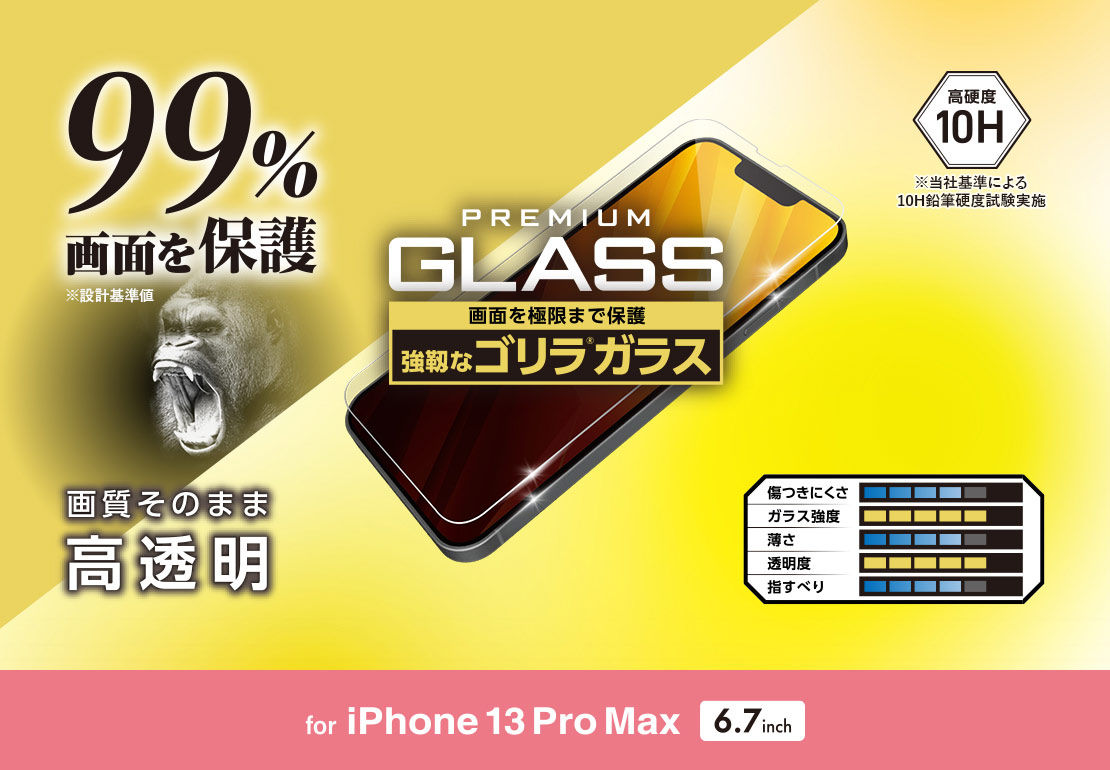 エレコム iPhone 13 Pro Max ガラスフィルム カバー率99% ゴリラ 0.21mm PM-A21DFLKGO