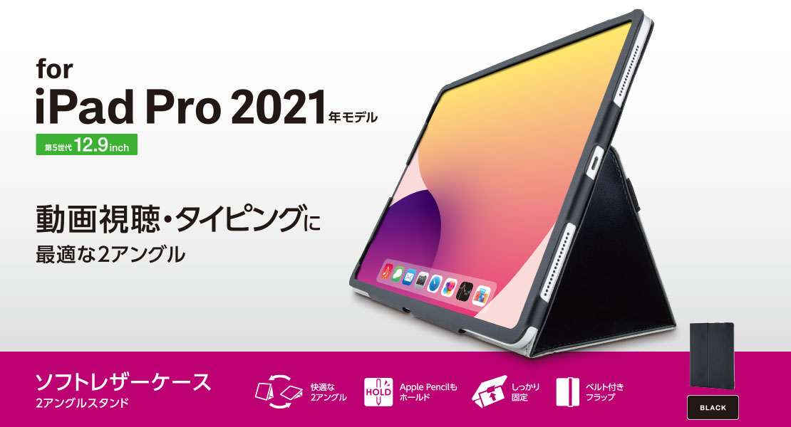 iPad Pro 12.9inch第5世代/手帳型/2アングル/軽量/ブラック - TB