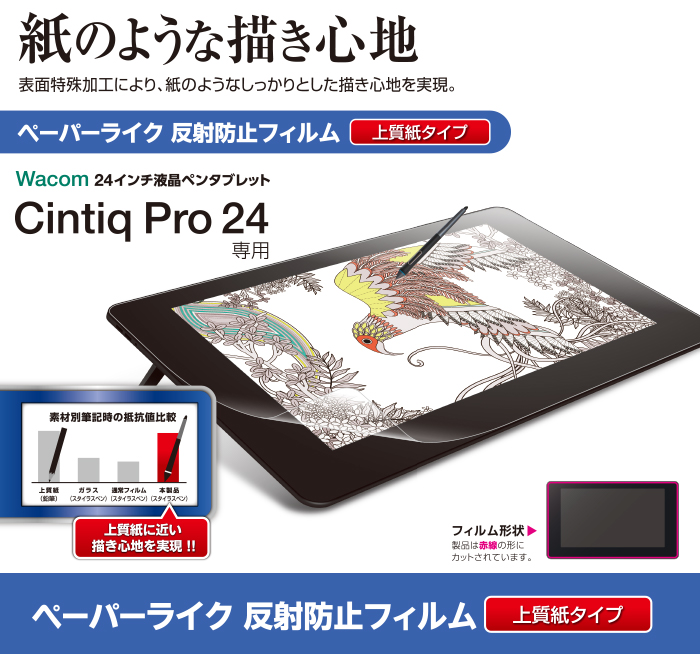 ワコム 液タブ Cintiq Pro 24専用 ペーパーライク反射防止フィルム