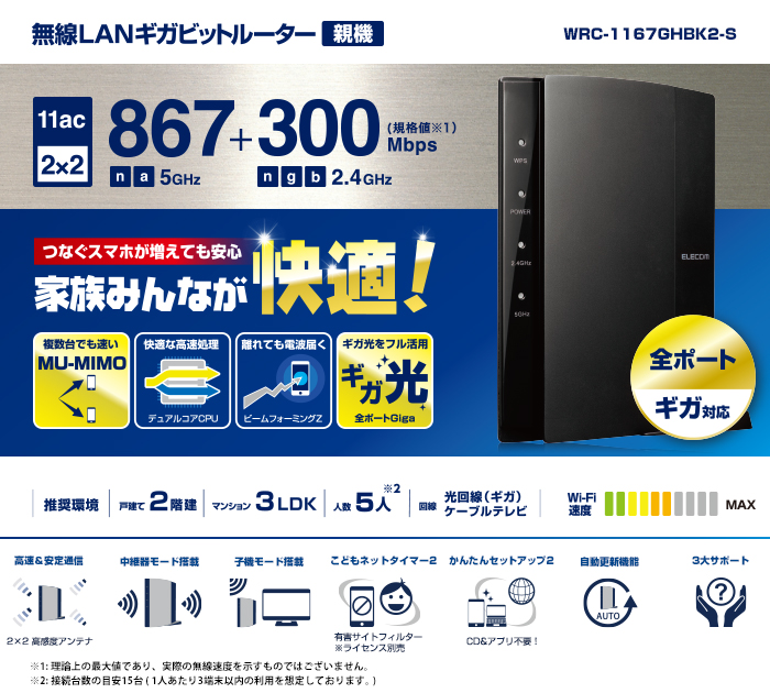 11ac 867 300mbps 無線lanギガビットルーター Wrc 1167ghbk2 S