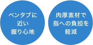 ペンタブに近い握り心地／肉厚素材で指への負担を軽減