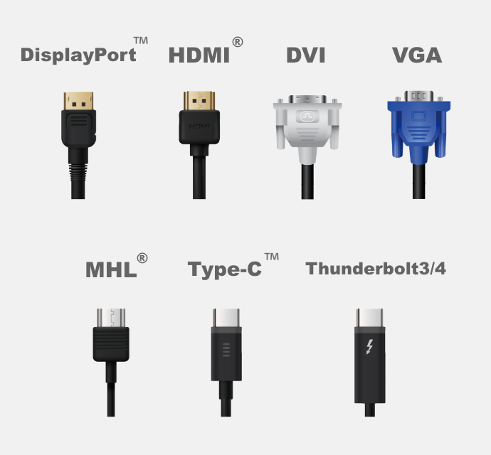 DisplayPort HDMI DVI VGA MHL Type-C Thunderbold3/4