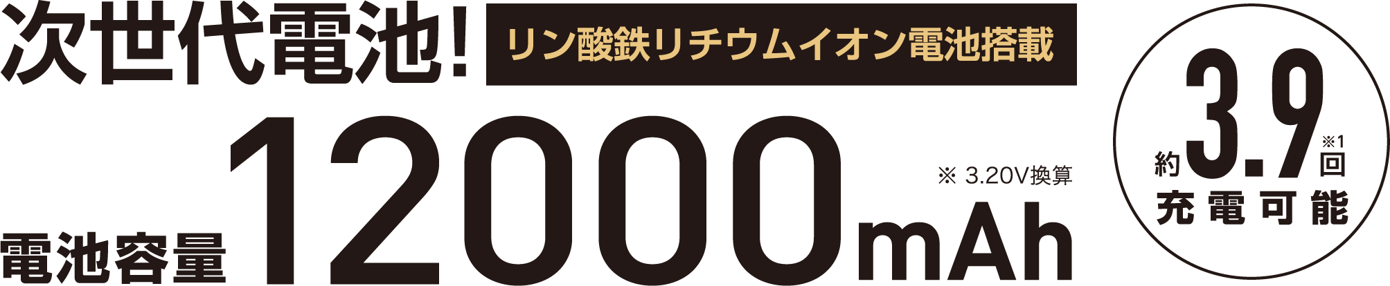 下一代电池！磷酸铁锂离子电池搭载。电池容量12000mAh