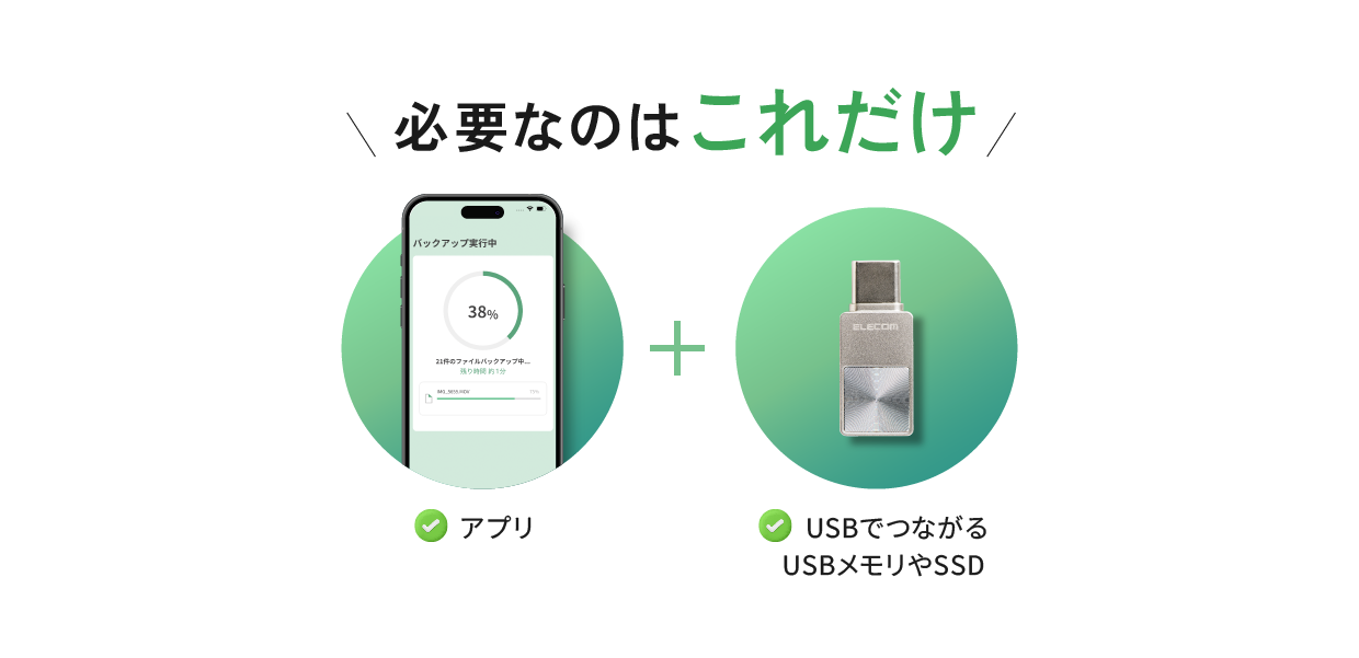 必要なのはこれだけ アプリ USBでつながるUSBメモリやSSD
