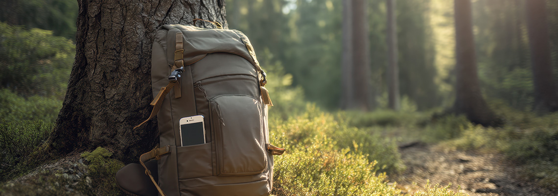 スマホの入ったバックパックの画像