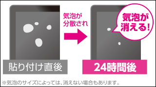 時間とともに気泡が目立たなくなる 時間とともに気泡が目立たなくなる