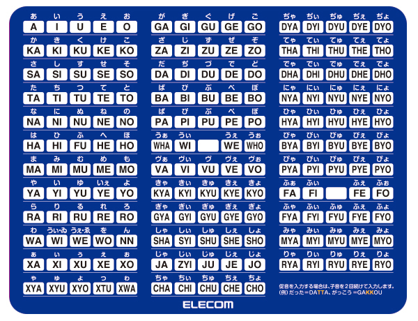 文字が見やすいローマ字の入力表付きＬサイズのマウスパッド