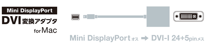 Macとの接続に最適！Mini DisplayPort － DVI-D変換アダプタ