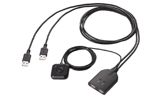 2台のPCを1セットのUSB機器で利用可能ケーブル一体型のコンパクトタイプ 2台のPCを1セットのUSB機器で利用可能ケーブル一体型のコンパクトタイプ