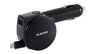 microUSB+USBで2台同時に充電可能な巻き取り式のシガーチャージャー microUSB+USBで2台同時に充電可能な巻き取り式のシガーチャージャー