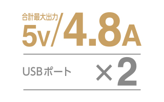 各口最大5V/2.4A、合計最大4.8A 各口最大5V/2.4A、合計最大4.8A
