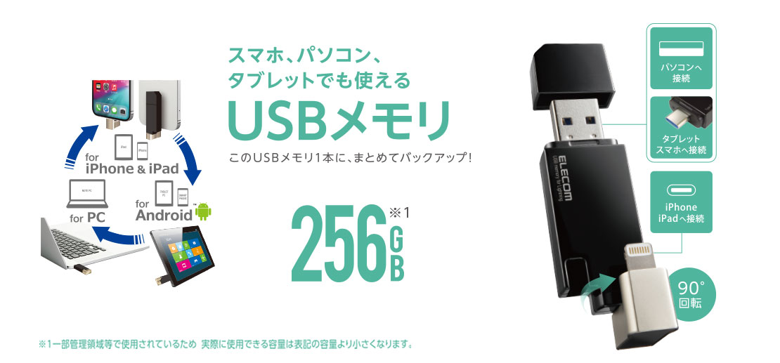 Lightningコネクタ搭載USB3.2 Gen1メモリ - MF-LGU3B256GBK