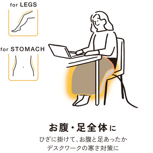 お腹・足全体に 膝にかけて、お腹と足あったか デスクワークの寒さ対策に
