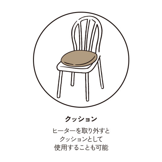 クッション ヒーターを取り外すとクッションとして使用することも可能