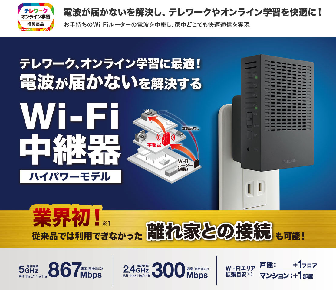 【ほぼ未使用品】高速Wi-Fi中継器 ELECOM