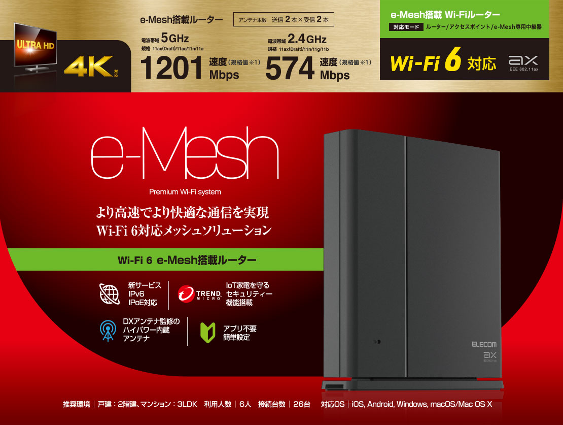 ELECOM WiFi ルーター 無線LAN  WMC-X1800GST-B