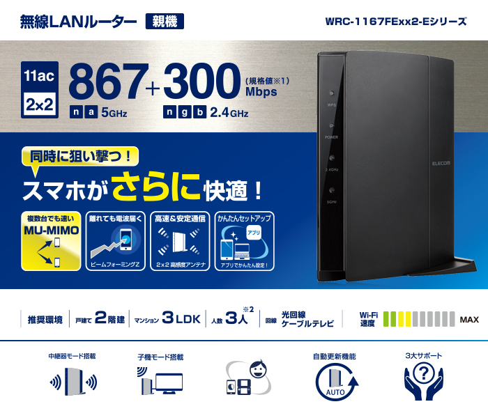 11ac 867 300mbps 無線lanルーター Wrc 1167febk2 E