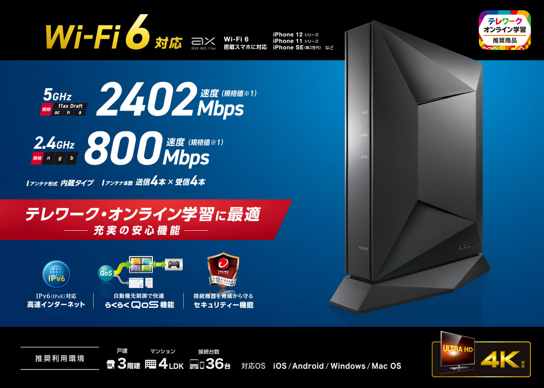 送料無料♥匿名配送✨エレコム WiFi ルーター WRC-X3200GST3-B