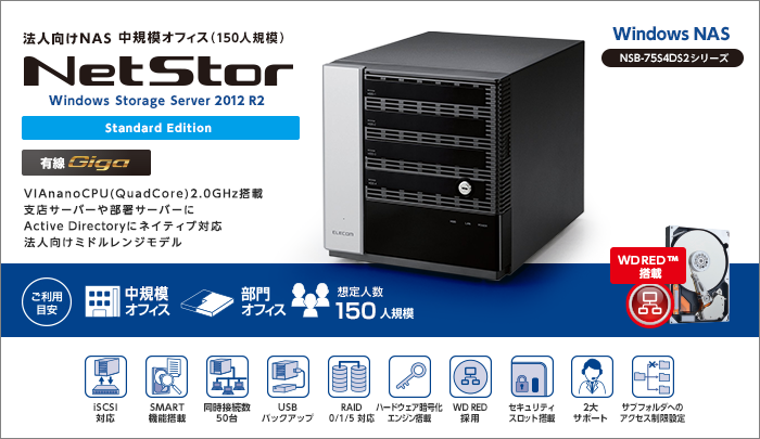 WSS2012R2std搭載4ベイRAID5ボックスNAS NSB-75S4CS2シリーズ