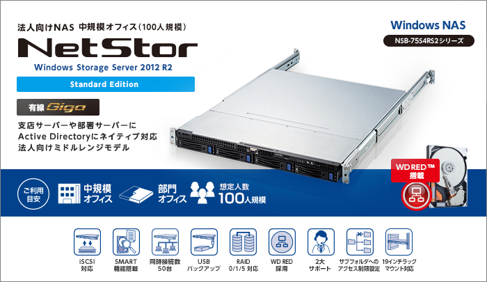 WSS2012R2std搭載4ベイRAID5ボックスNAS NSB-75S4CS2シリーズ